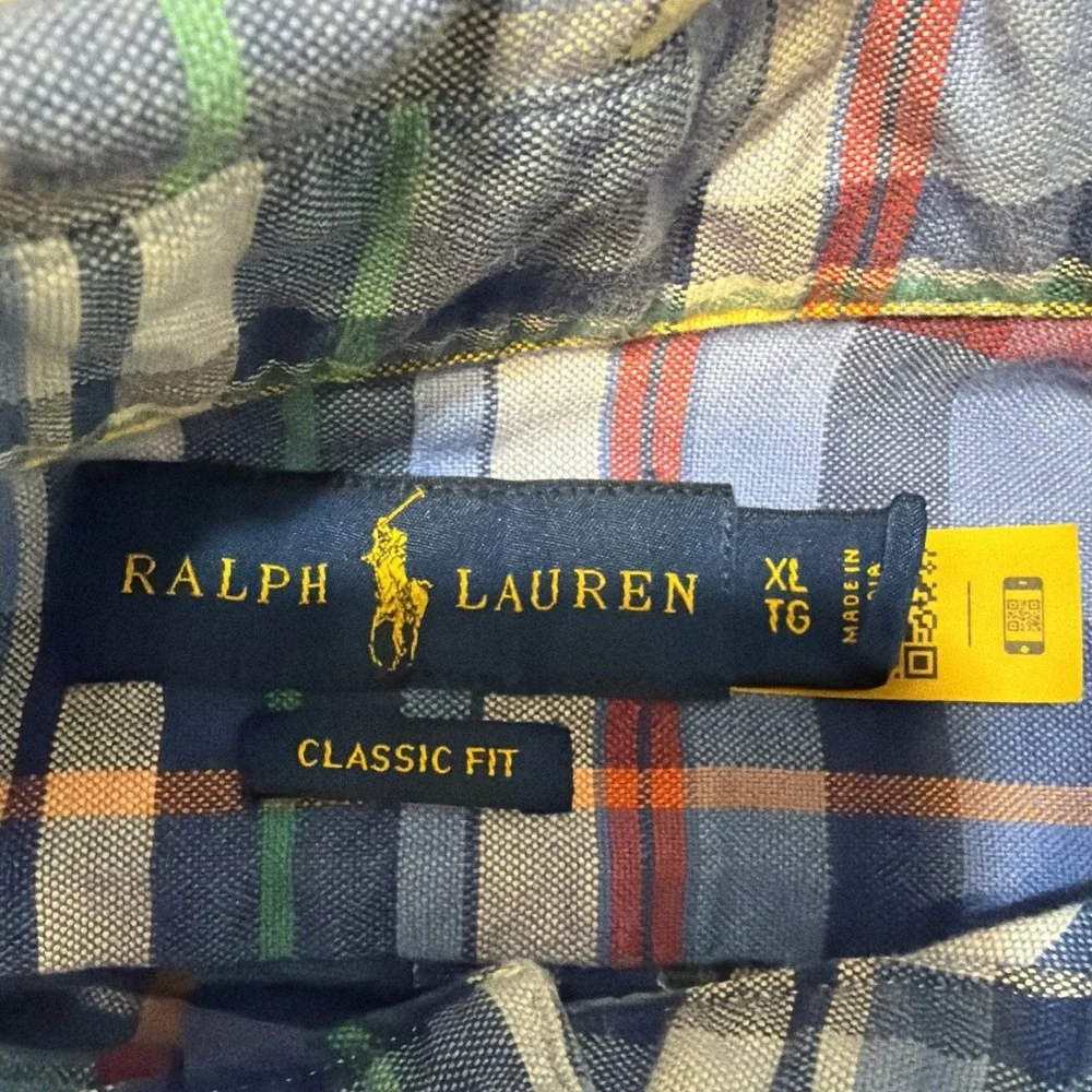 Polo Ralph Lauren Oxford Shirt Mens XL Plaid Long Button Green Blue Colorful
